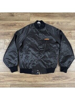 Vtg 80s West Ark IWX Racing Satin Bomber Jacket L USA